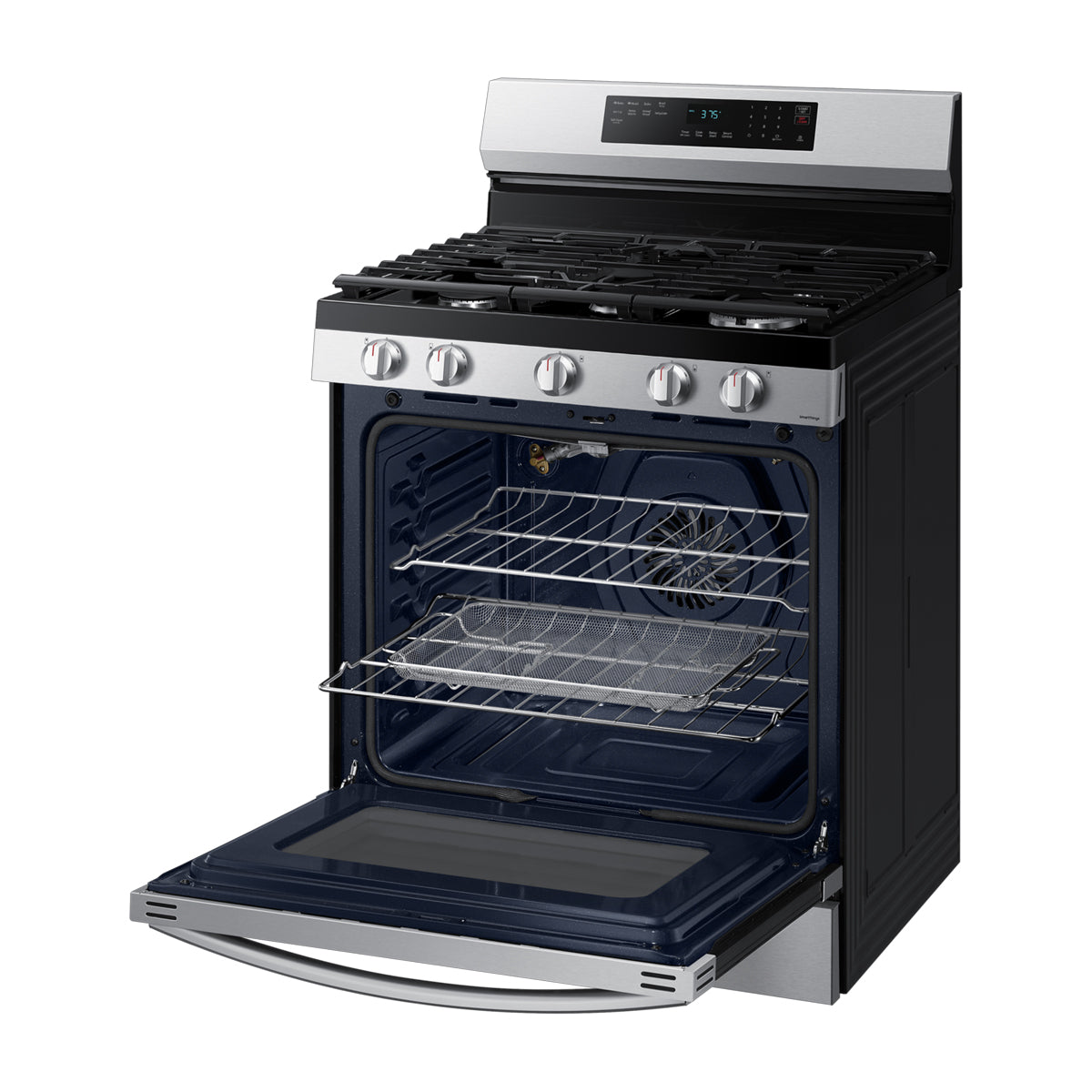 Samsung Estufa a Gas de Acero Inoxidable | WiFi Smart | 6p3 | Air Fryer | Convección | Control de Voz (Alexa y Google) | Panel Digital | Plancha | 30" | 5 Quemadores