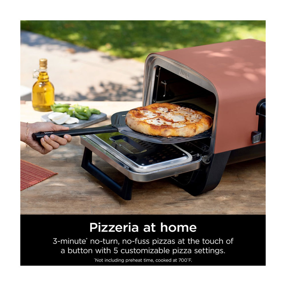Ninja Woodfire Horno Eléctrico 8-en-1 para Exteriores | Woodfire Technology | Ahumador BBQ | Hornear y Asar | 1760W | Rojo