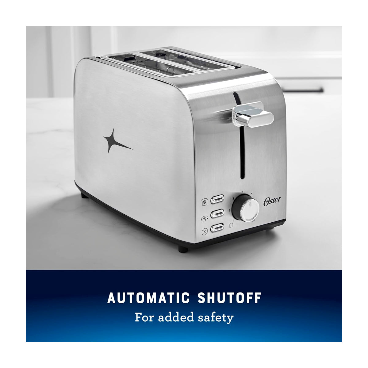 Oster OTST00MNSS2SGB24 Tostadora de 2 Rebanadas | 7 Niveles de Tostado | Ranuras Anchas | Acero