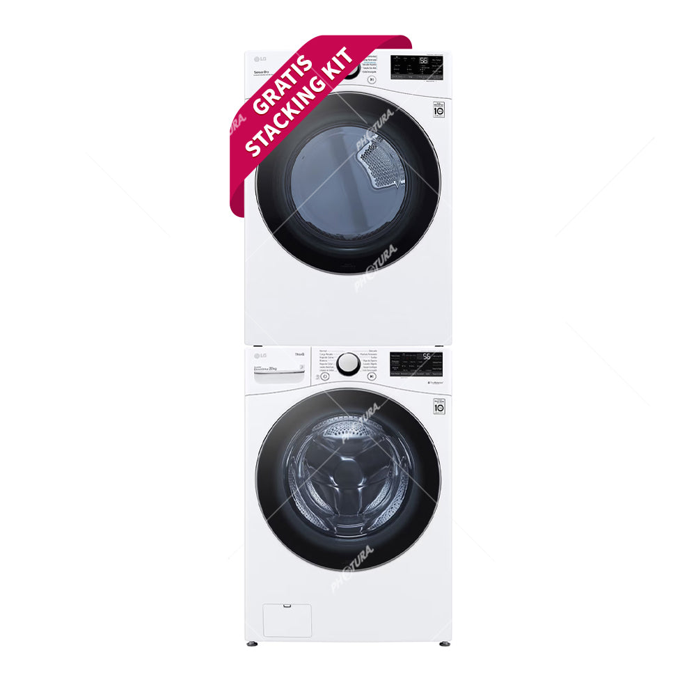 (Outlet) LG Combo Lavadora Automatica Inverter Direct Drive y Secadora a Gas de Carga Frontal | 6 Motion DD | Turbo Wash | 22kg | Blanco