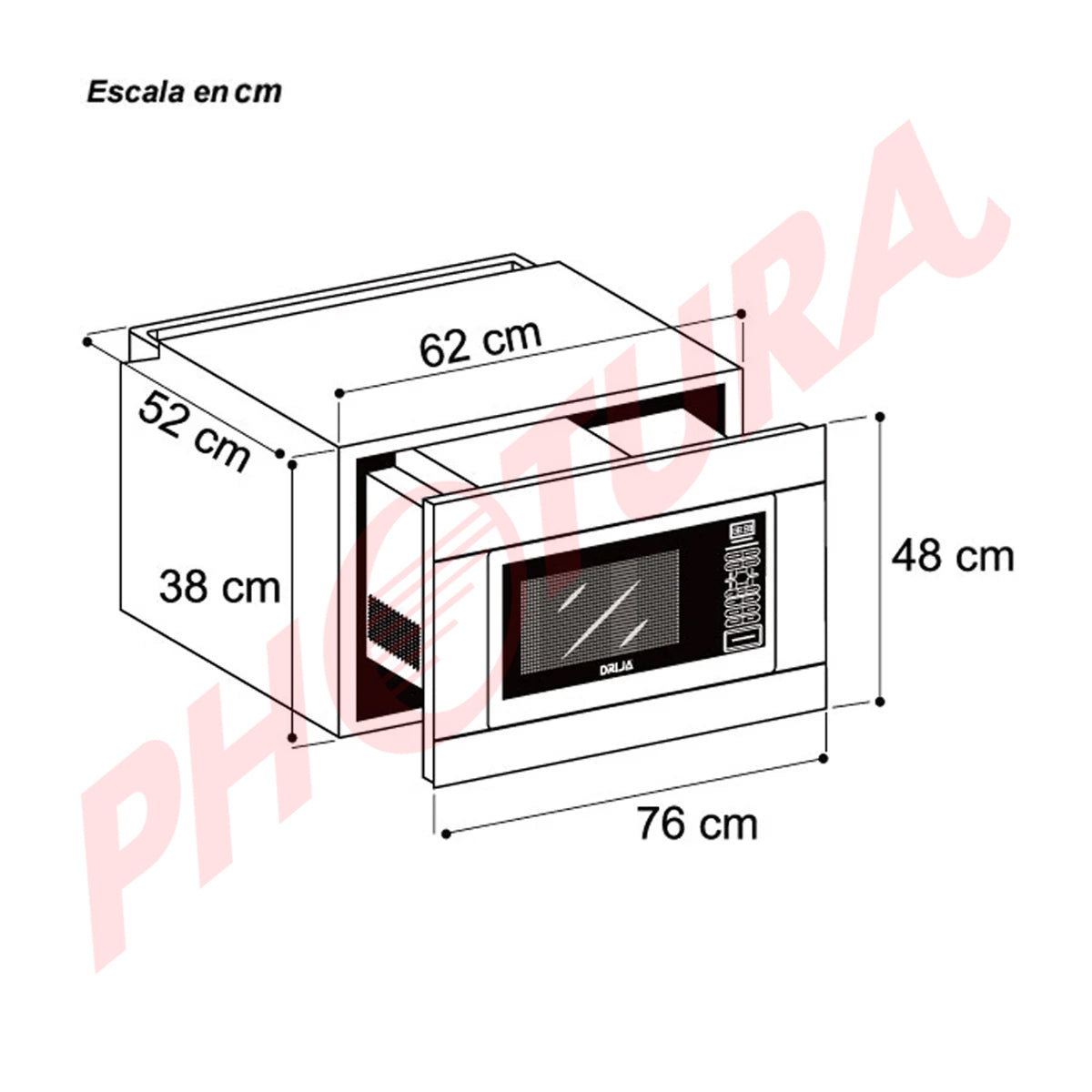 Drija Palermo 62L Microondas Empotrable de 1200W | 2.2p3 | Cocción por Sensor | Sistema de Bloqueo Infantil