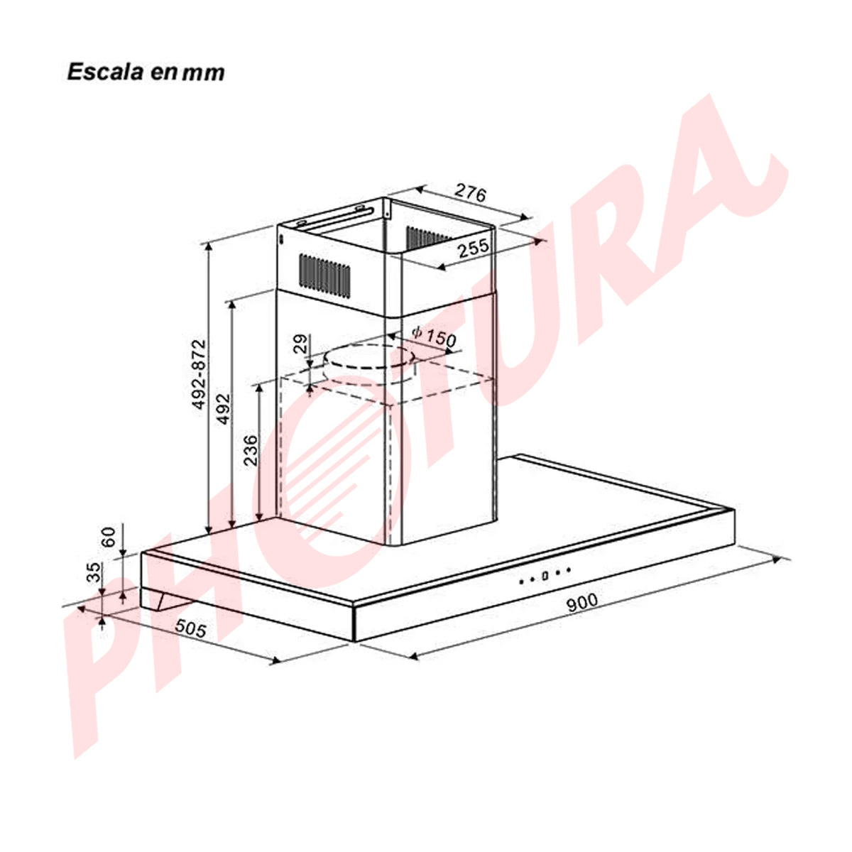 Drija Pirámide 90 Black Extractor de Grasa | Tipo Chimenea | 3 Velocidades | Panel Táctil | 1 Filtro de Carbón | 2 Filtros de acero inoxidable | 500m3/H | Negro