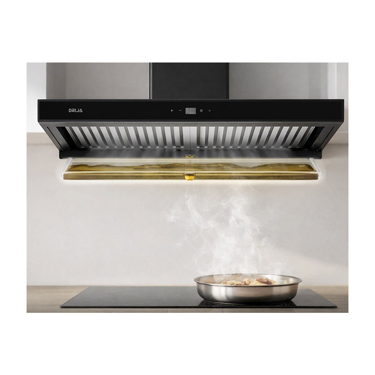 DRIJA Pirámide 90 Black Extractor de Grasa | Tipo Chimenea | 3 Velocidades | Panel Táctil | 1 Filtro de Carbón | 2 Filtros de acero inoxidable | 500m3/H | Negro