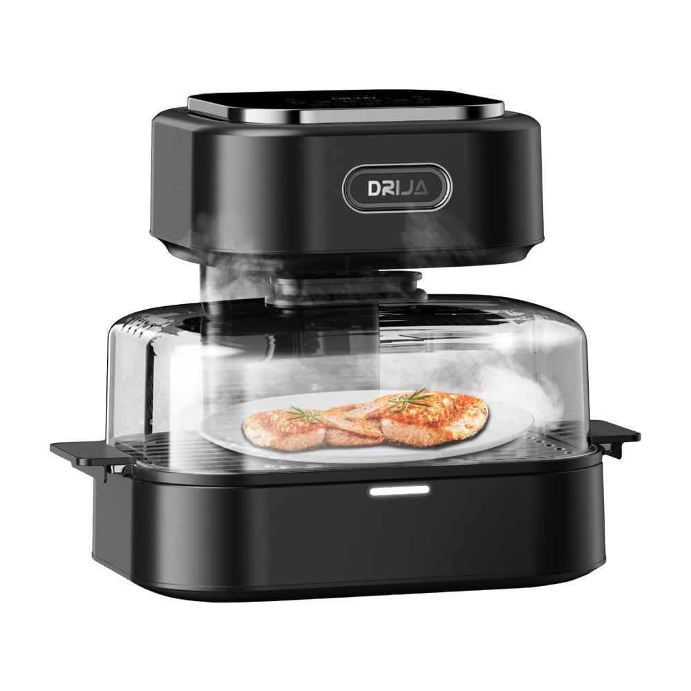 Drija Porchetta Freidora de Aire Digital / Vaporizador | 4.5L y 7L | Visión de Cocción | Vidrio Templado de Alta Resistencia | Multiples Opciones de Cocción | Negro