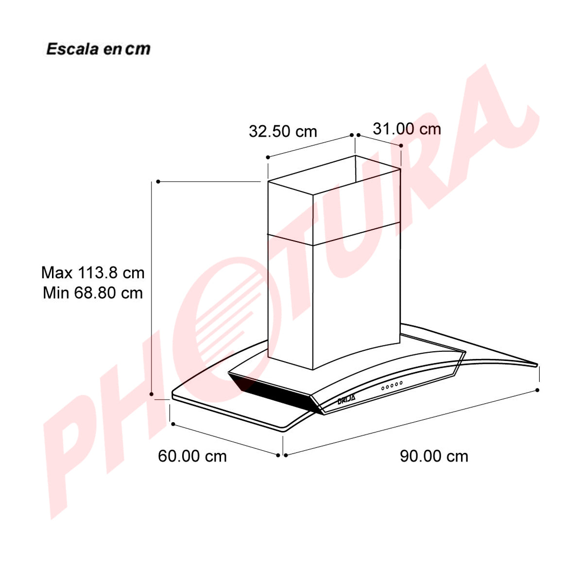 Drija Prisma Isla 90 Extractor de Grasa | Tipo Isla | 3 Velocidades | 2 Filtros de Carbón | 2 Filtros de Aluminio | 500m3/H