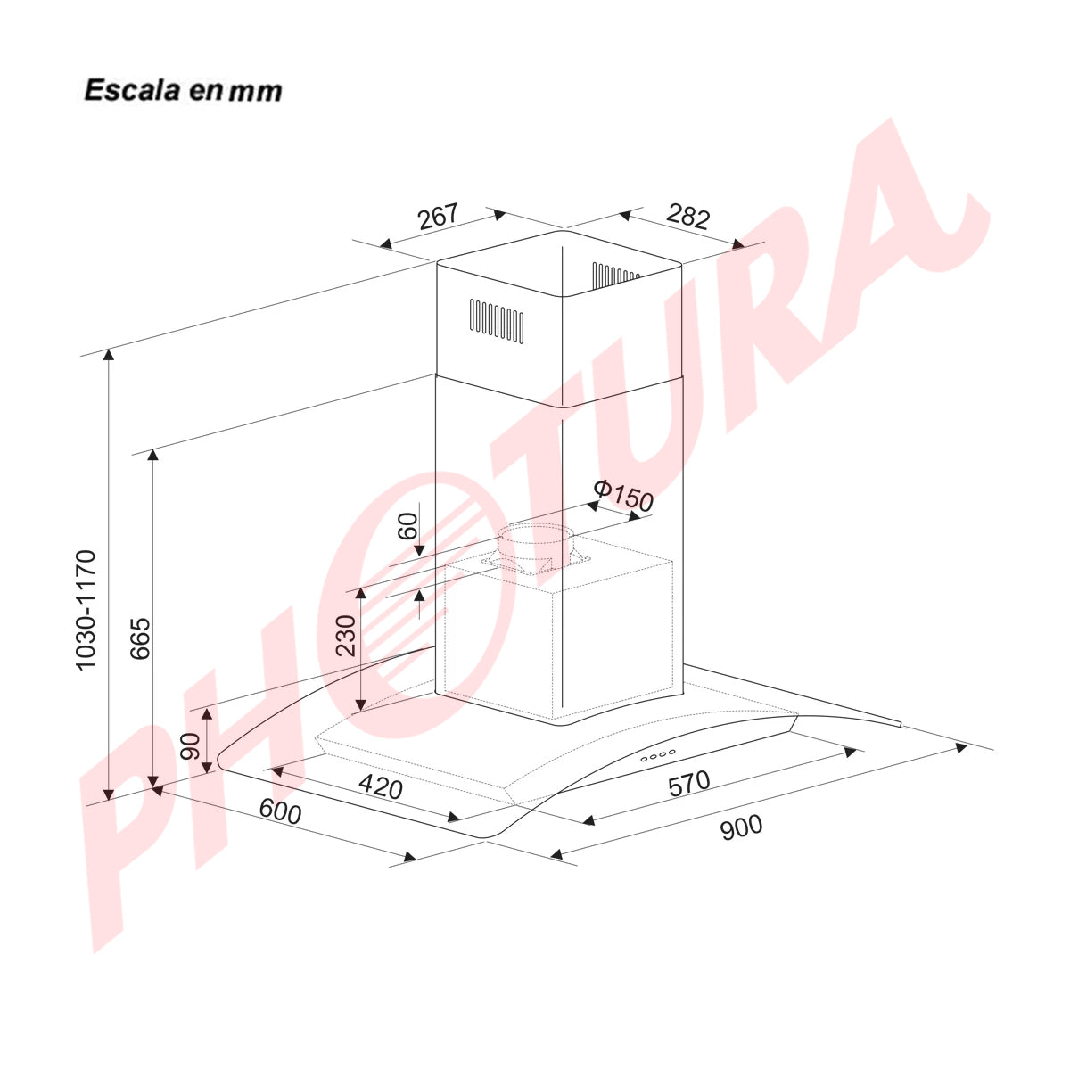 Drija Prisma Isla Touch 90 Black Extractor de Grasa | Tipo Isla | 3 Velocidades | Panel Táctil | 2 Filtros de Carbón | 2 Filtros de Aluminio | 500m3/H
