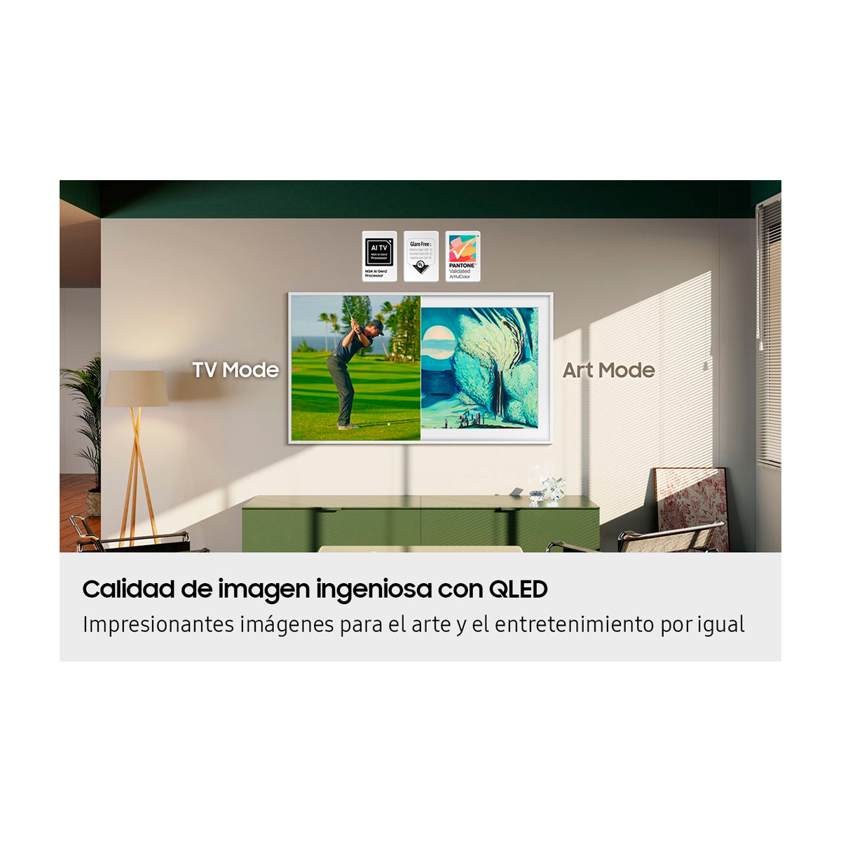 Samsung The Frame Televisor QLED Ultra HD 4K Quantum HDR Smart de 65" | Procesador NQ4 AI Gen2 | Matte Display Film | Marcos Personalizables | Art Mode