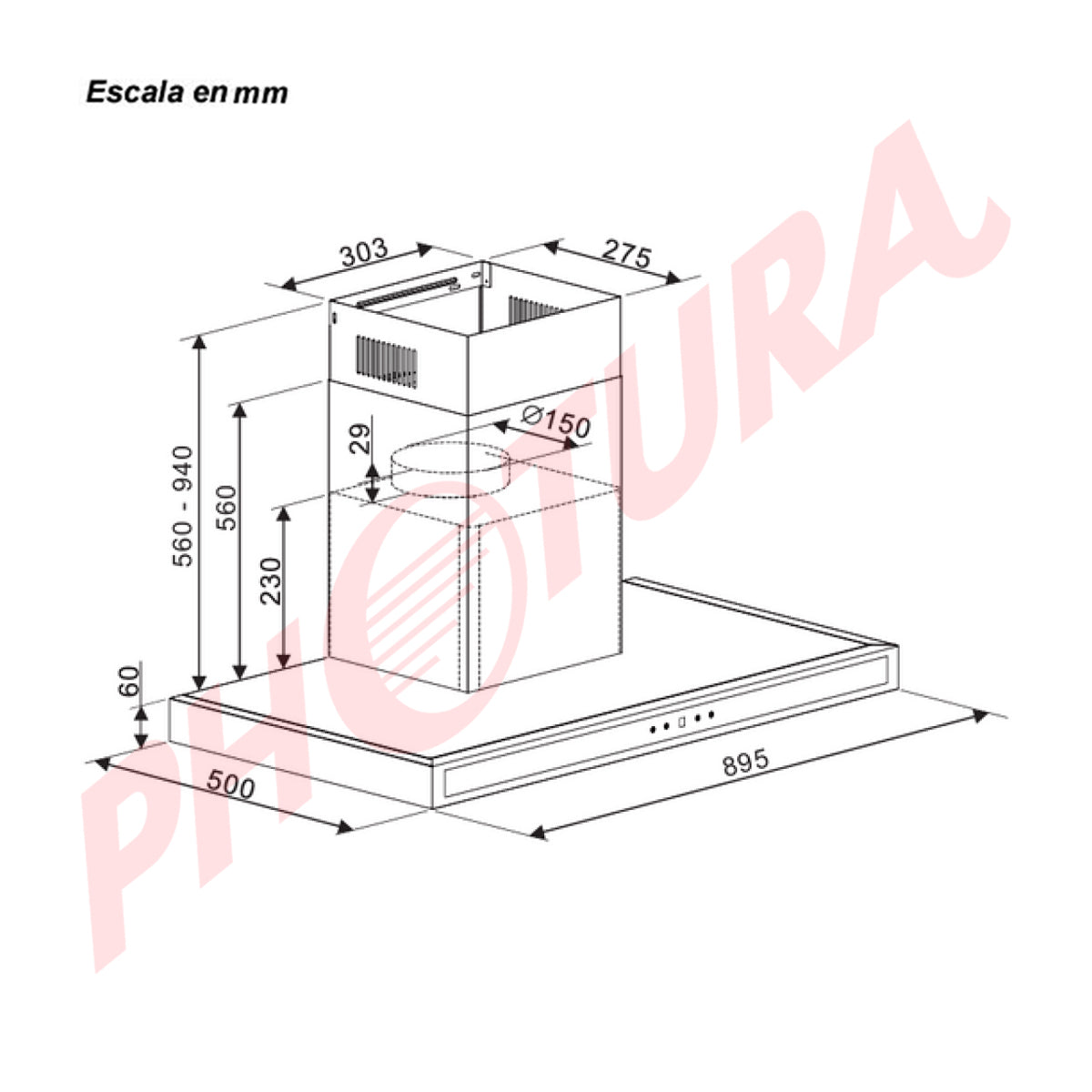 Drija Quadrato 90 Extractor de Grasa | Tipo Chimenea | 3 Velocidades | Panel Táctil | 2 Filtros de Carbón | 3 Filtros de Acero | 500m3/H | Acero