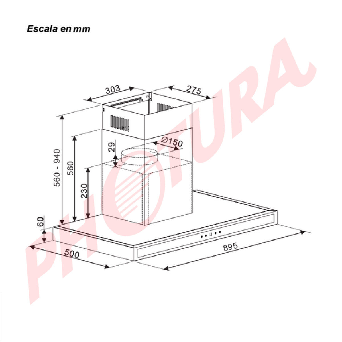Drija Quadrato 90 Extractor de Grasa | Tipo Chimenea | 3 Velocidades | Panel Táctil | 2 Filtros de Carbón | 3 Filtros de Acero | 500m3/H | Negro