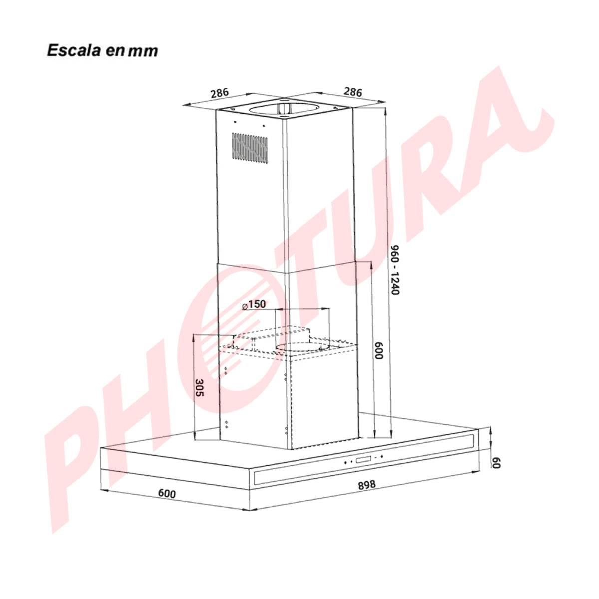 Drija Quadrato Isla 90 Extractor de Grasa | Tipo Isla | 3 Velocidades | 2 Filtros de Carbón | 3 Filtros de Acero | 500m3/H | Negro