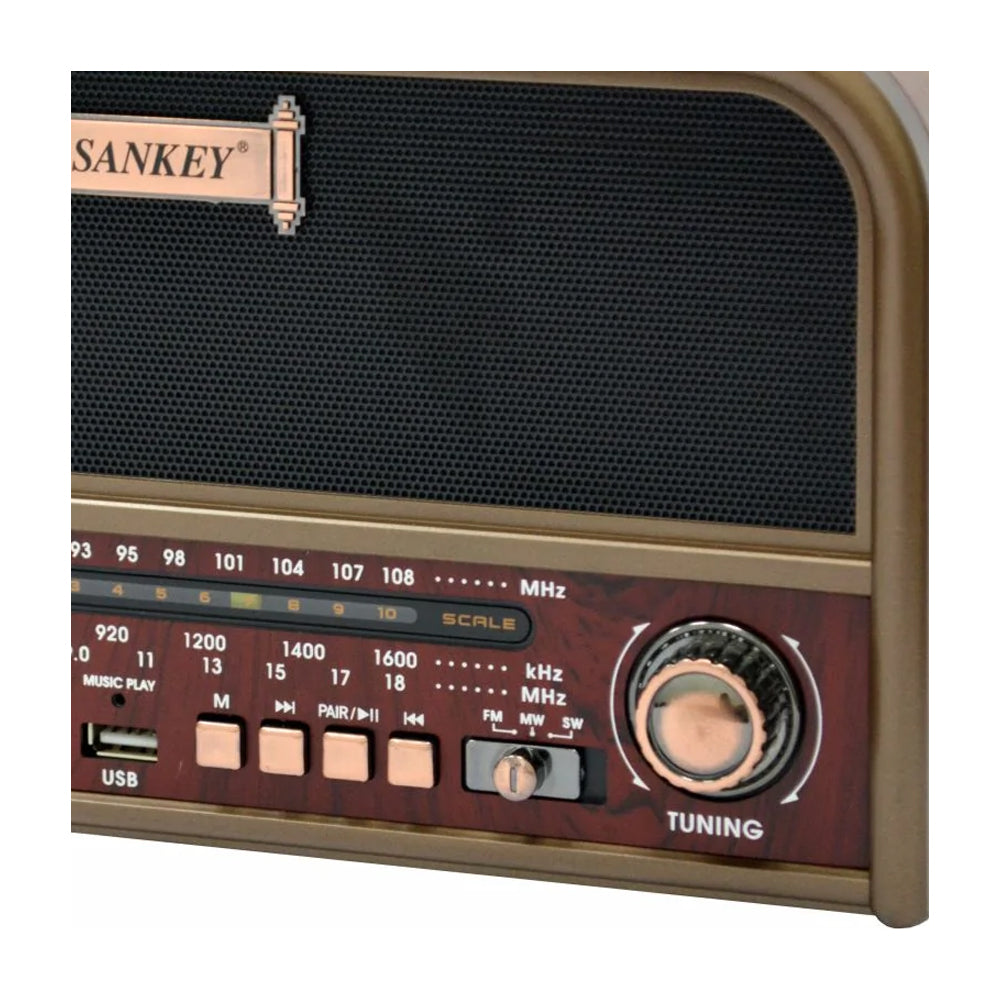 Sankey Radio Portátil | Sintonización FM | Bluetooth | Marrón