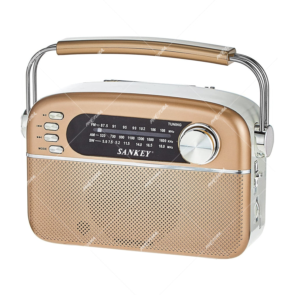 Sankey Radio Portátil | Sintonización FM | Asa Portable | Bluetooth | Dorado