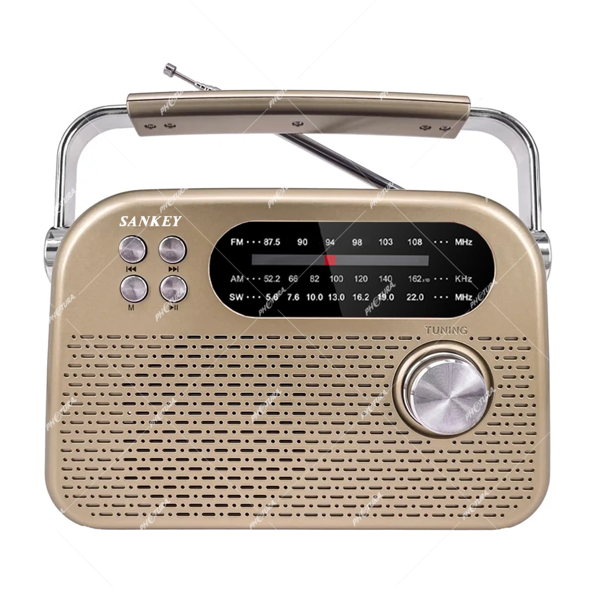 Sankey Radio Portátil | Sintonización FM | Asa Portable | Bluetooth | Dorado