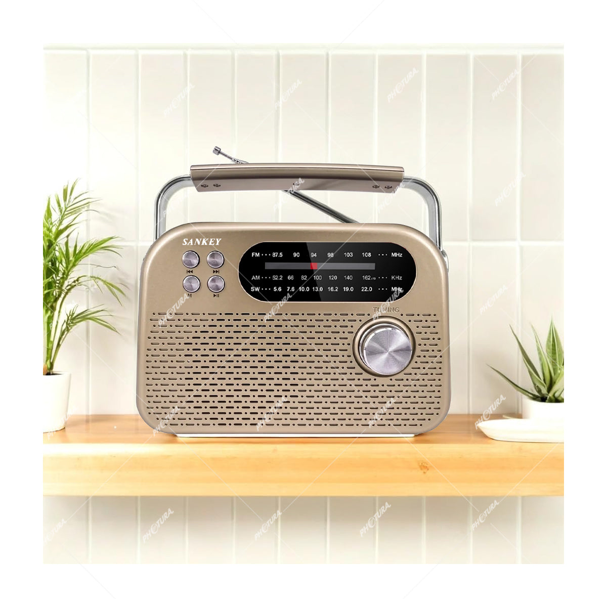 Sankey Radio Portátil | Sintonización FM | Asa Portable | Bluetooth | Dorado