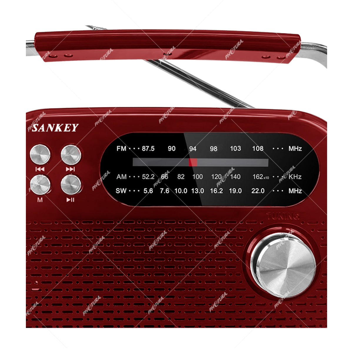 Sankey Radio Portátil | Sintonización FM | Asa Portable | Bluetooth | Rojo