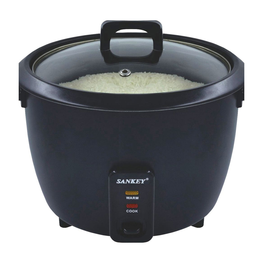 Sankey Olla Arrocera de 1L | Manijas Frescas al Tacto | Tapa de Vidrio | Interior Antiadherente | Negro