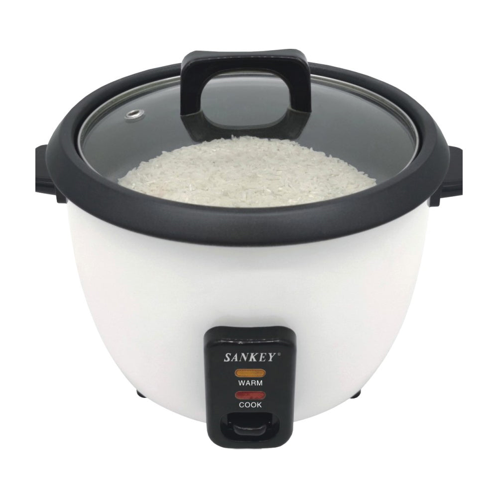 Sankey Olla Arrocera de 1.2L | Manijas Frescas al Tacto | Tapa de Vidrio | Interior Antiadherente | Blanco