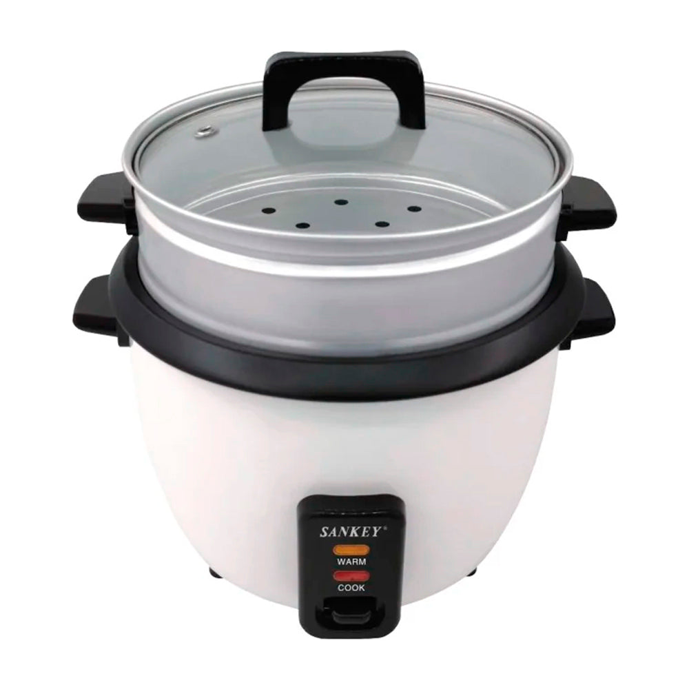 Sankey Olla Arrocera de 2.8L | Manijas Frescas al Tacto | Tapa de Vidrio | Interior Antiadherente | Blanco
