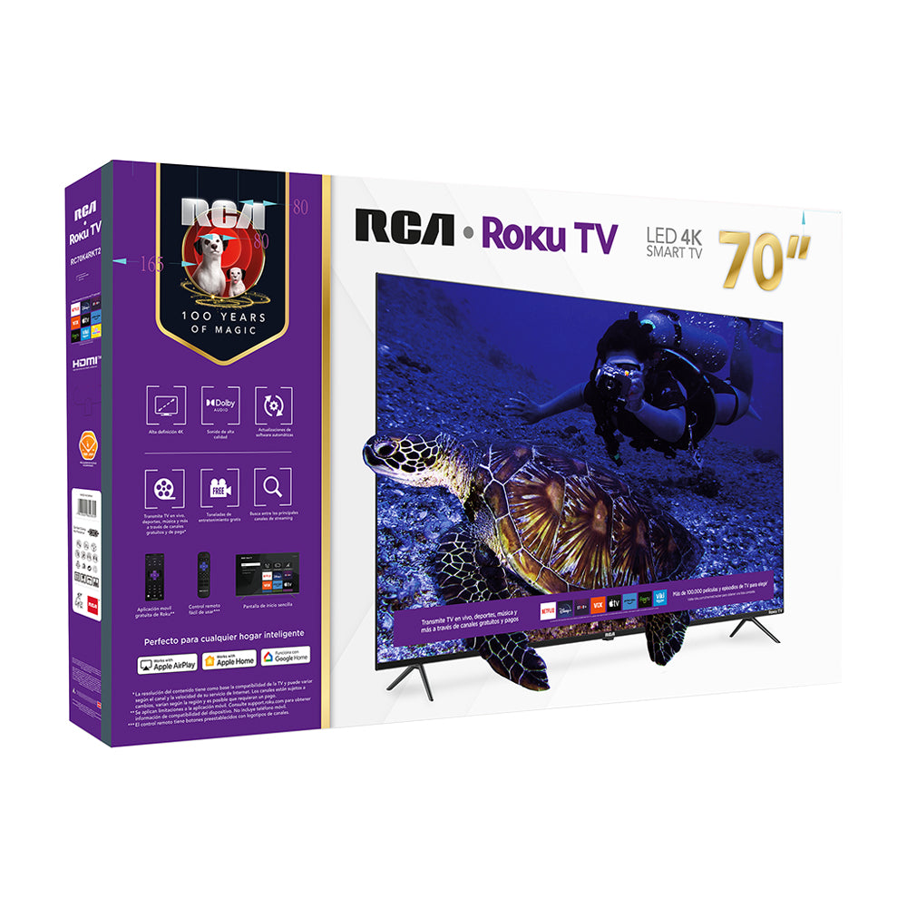 RCA Televisor LED Ultra HD 4K HDR Smart de 70" | Procesador ARM Cortex A53 Quad Core | Frameless Design | Dolby Audio | Roku TV