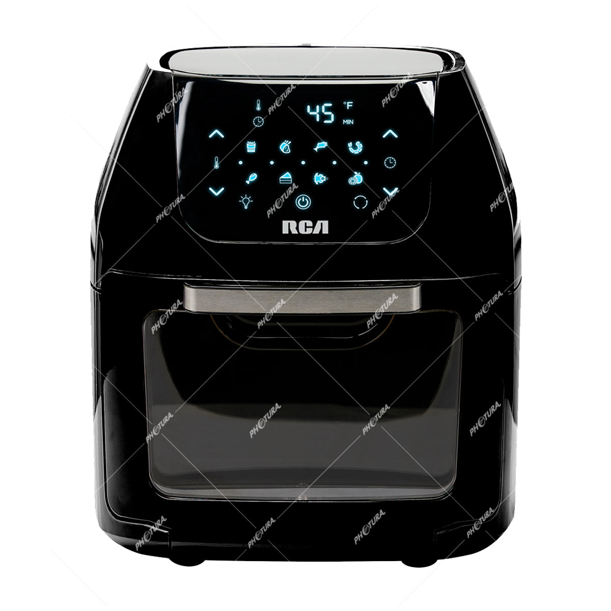 RCA Horno Freidora de Aire Digital 7-en-1 | 8 Funciones | Control de Temperatura | Antiadherente | Negro