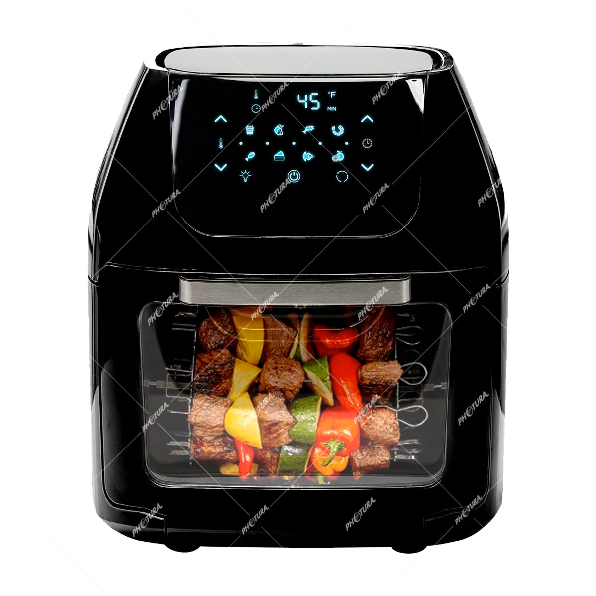 RCA Horno Freidora de Aire Digital 7-en-1 | 8 Funciones | Control de Temperatura | Antiadherente | Negro