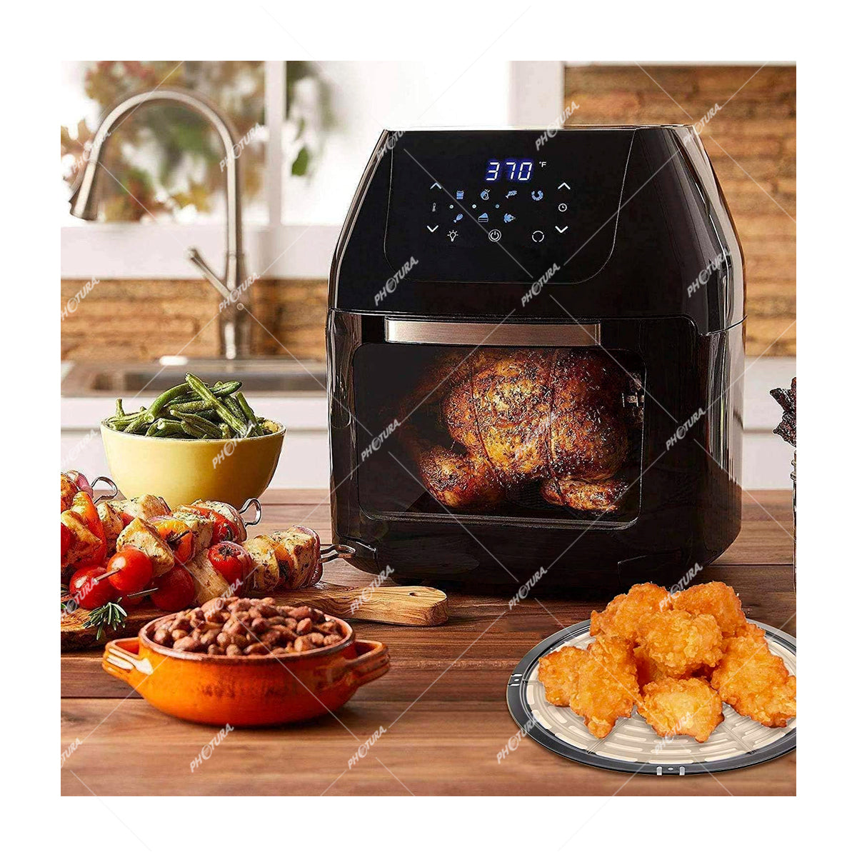 RCA Horno Freidora de Aire Digital 7-en-1 | 8 Funciones | Control de Temperatura | Antiadherente | Negro