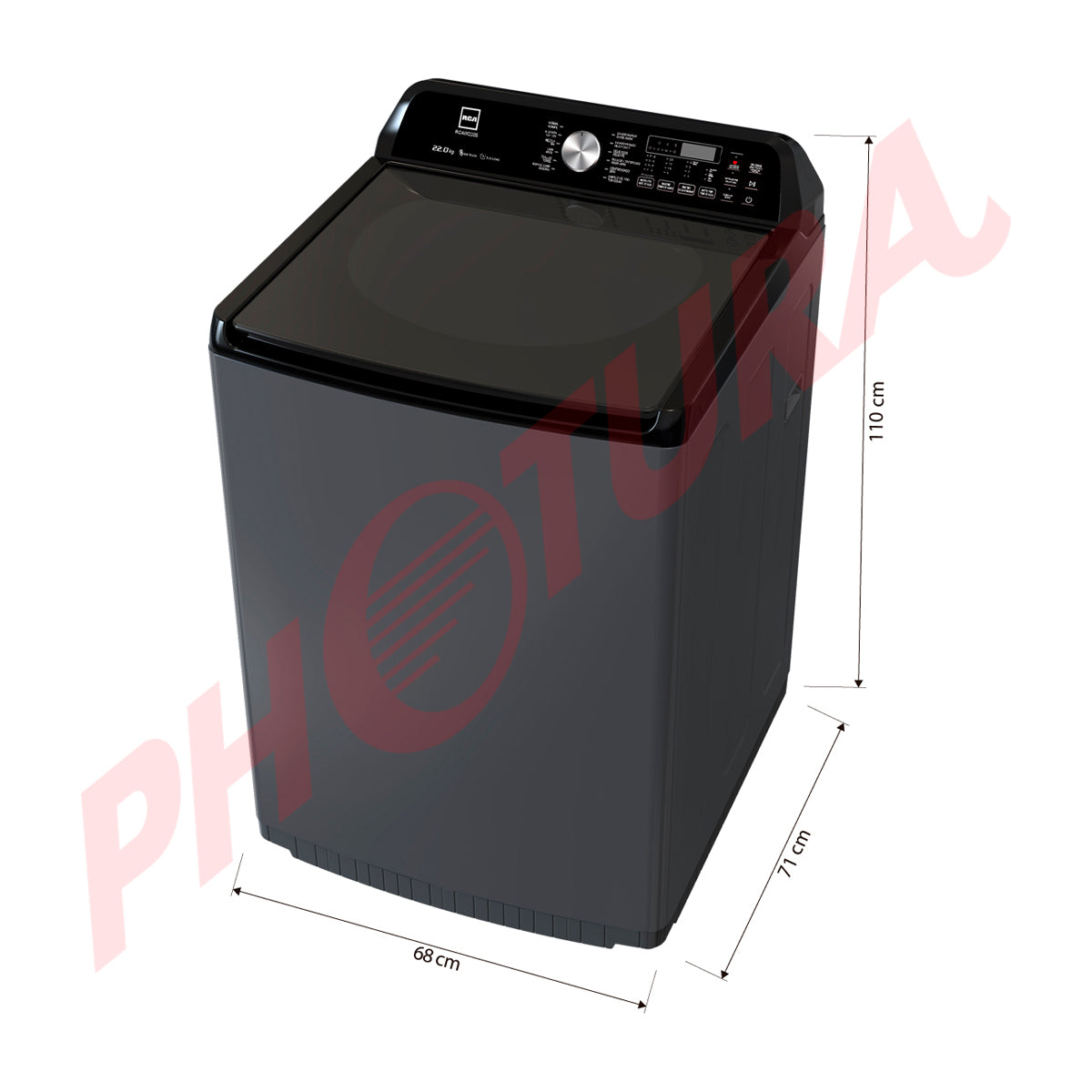 RCA Lavadora Automática de Carga Superior | Panel Digital | One Touch | Programable | Agitador | 22kg | Gris