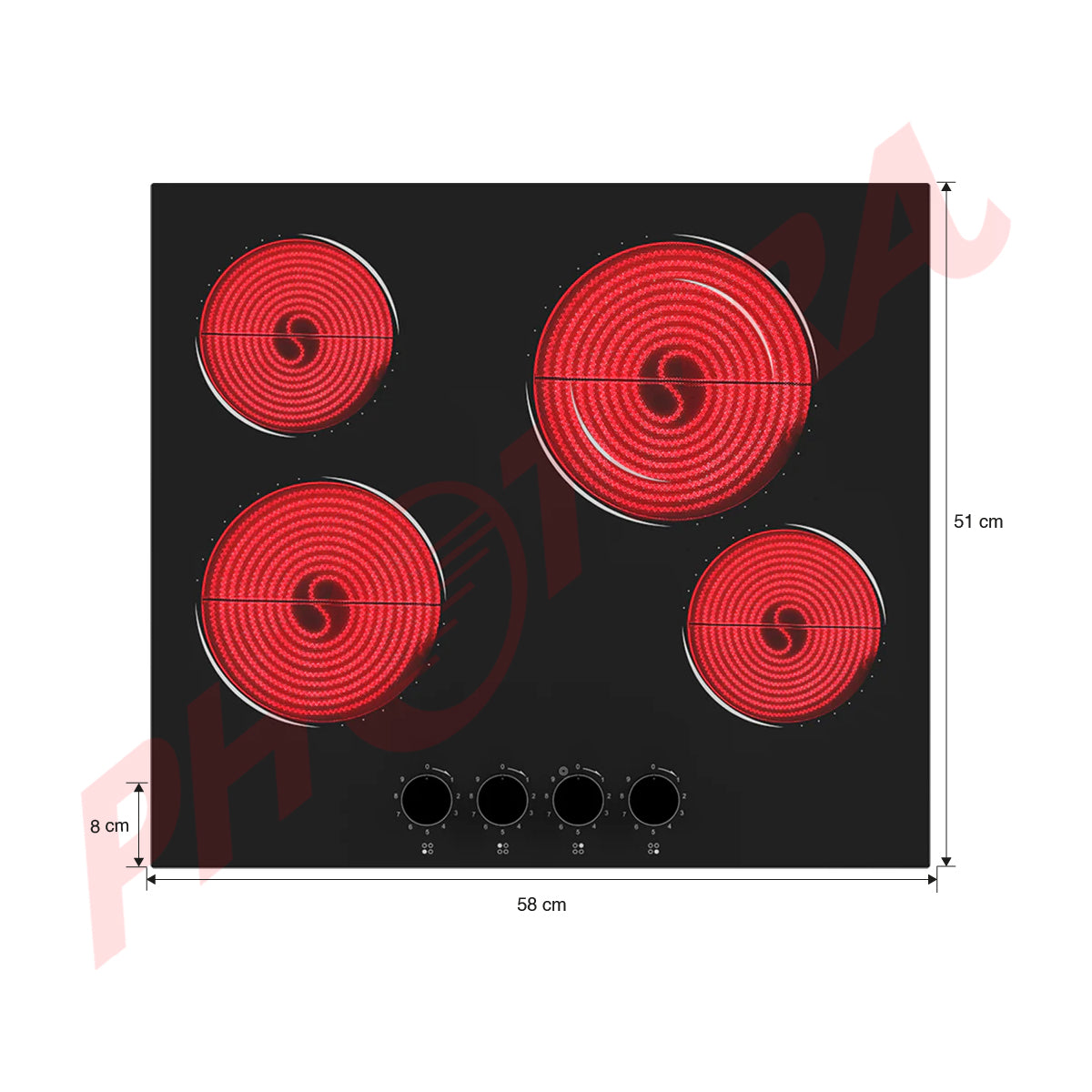 RCA Estufa Empotrable Eléctrica de Vitrocerámica | 24" | 4 Quemadores | 9 Niveles de Potencia