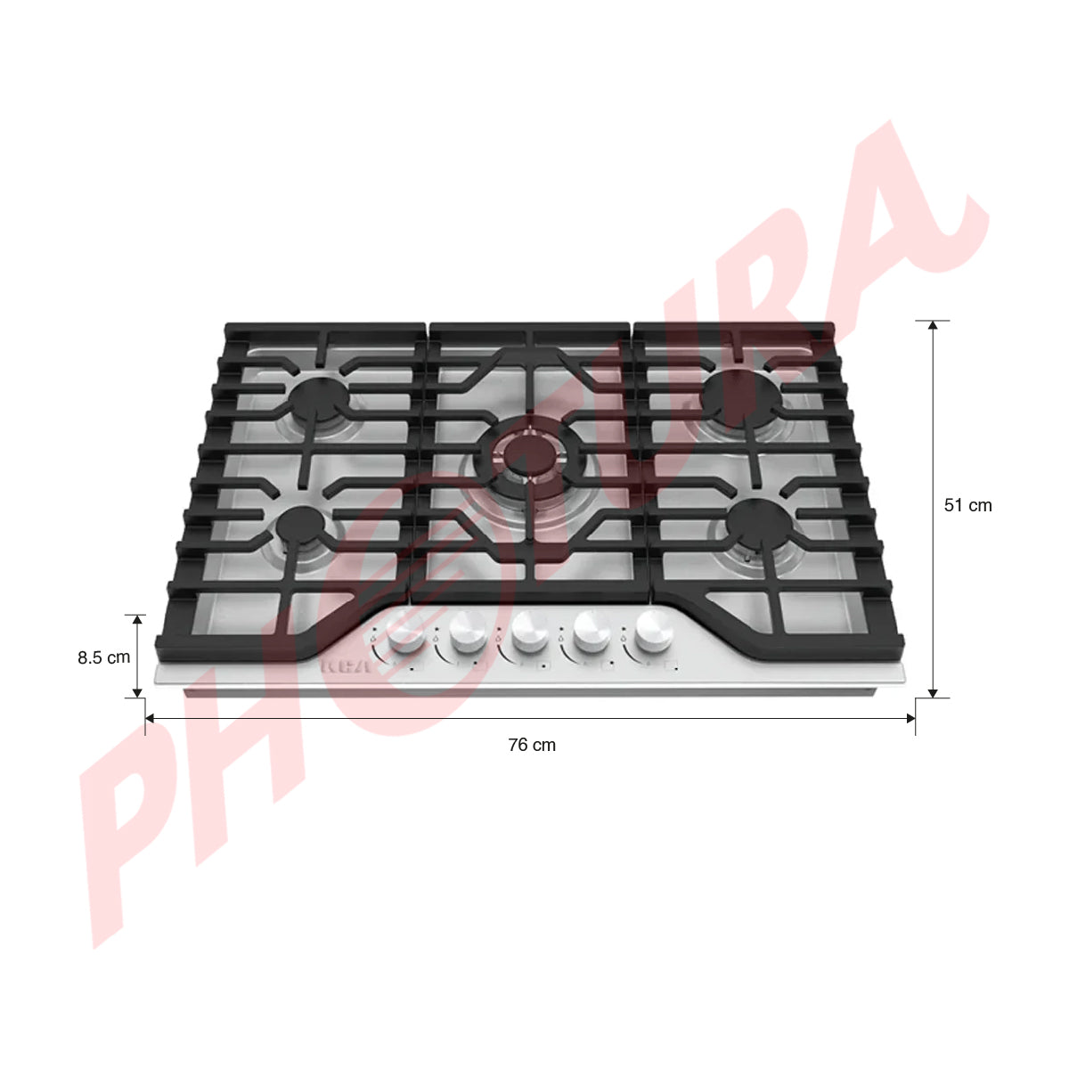 RCA Estufa Empotrable a Gas de Acero Inoxidable | 30” | 5 Quemadores | Encendido Eléctrico