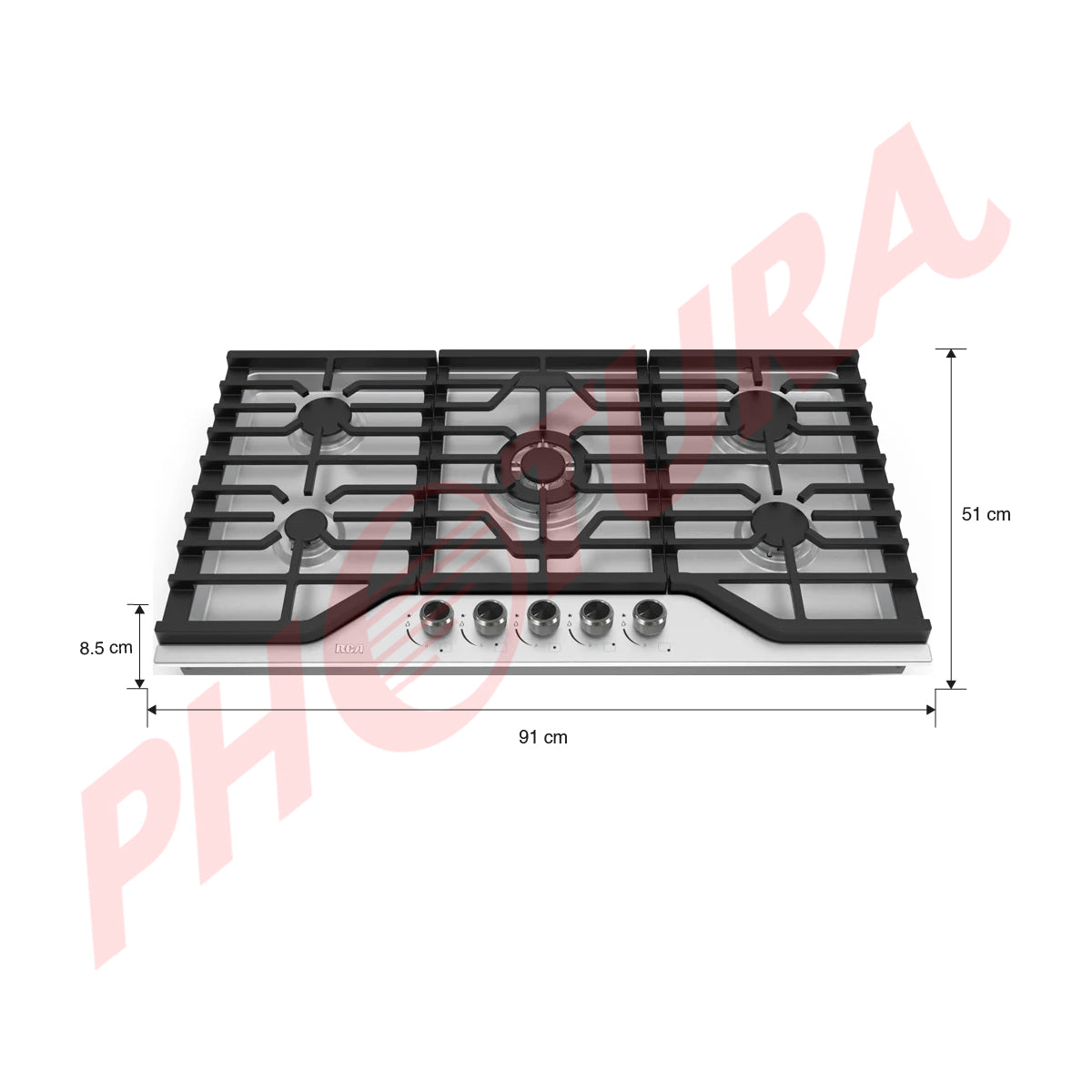RCA Estufa Empotrable a Gas de Acero Inoxidable | 36” | 5 Quemadores | Encendido Eléctrico