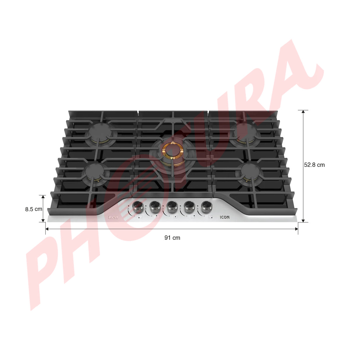 RCA ICON Estufa Empotrable a Gas de Vidrio Templado | 36” | 5 Quemadores | 5 Válvulas de Seguridad