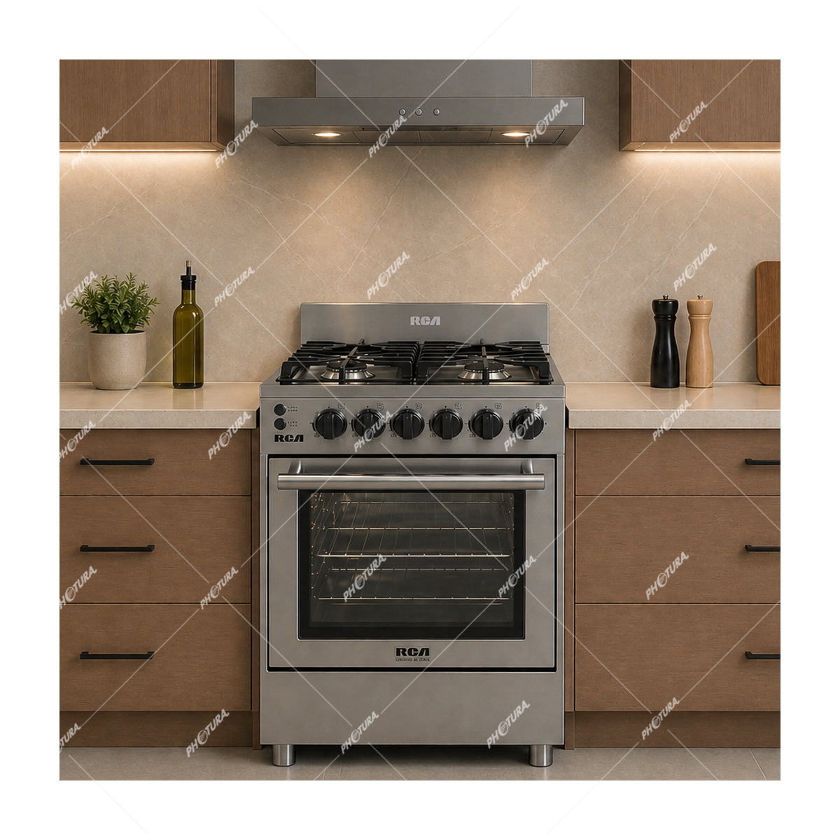 RCA Commercial Estufa a Gas de Acero Inoxidable | Gratinador | Enc. Eléctrico | 24" | 4 Quemadores