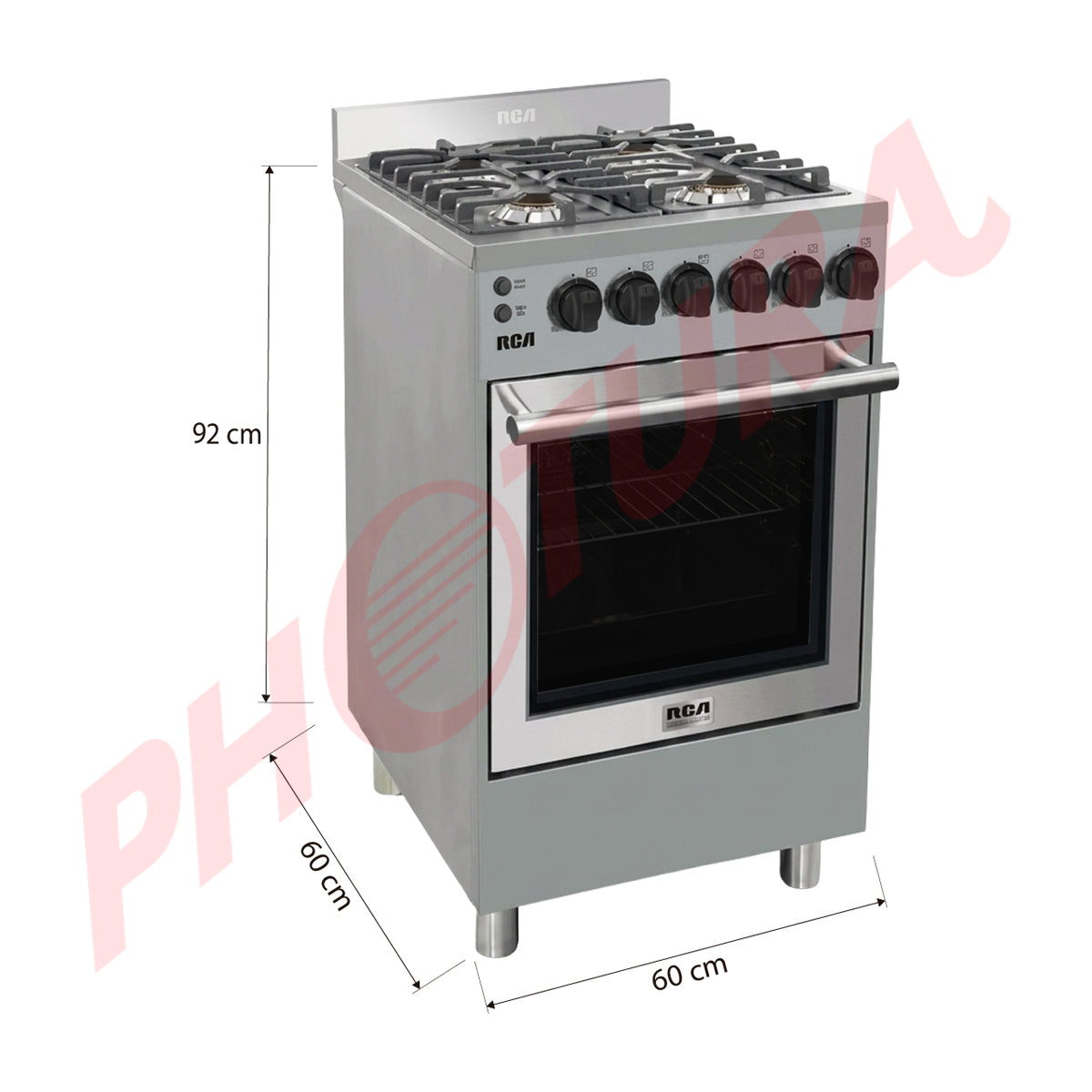 RCA Commercial Estufa a Gas de Acero Inoxidable | Gratinador | Enc. Eléctrico | 24" | 4 Quemadores