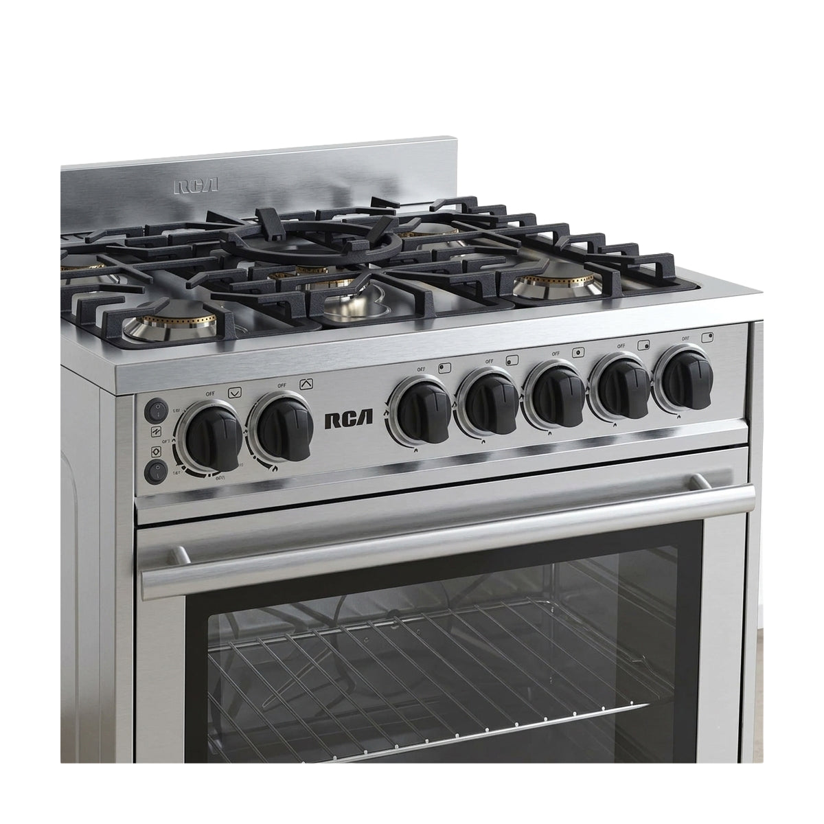 RCA Commercial Estufa a Gas de Acero Inoxidable | Gratinador | Enc. Eléctrico | 30" | 5 Quemadores