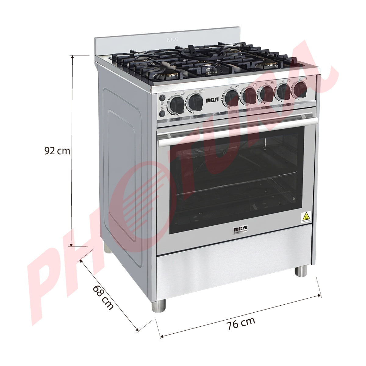 RCA Commercial Estufa a Gas de Acero Inoxidable | Gratinador | Enc. Eléctrico | 30" | 5 Quemadores