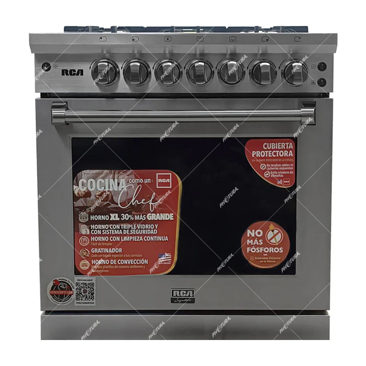 RCA Signature Estufa a Gas de Acero Inoxidable | Convección | Enc. Eléctrico | 30" | 5 Quemadores