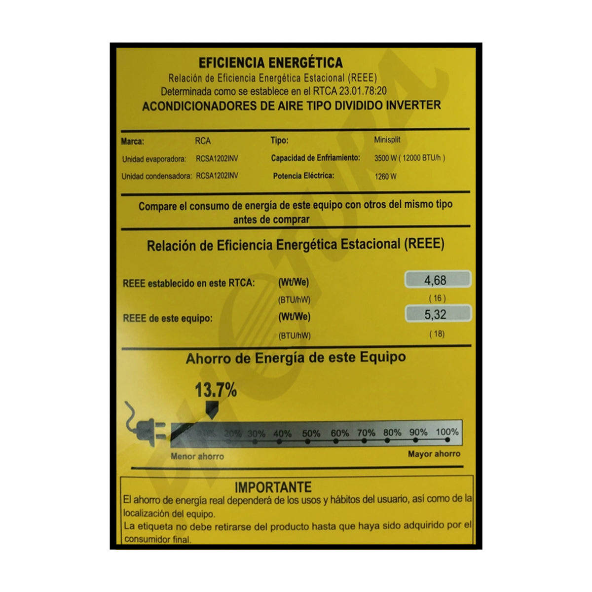 RCA Aire Acondicionado Split Inverter +Plus 12,000 BTU | SEER 18 | WiFi | Compatible con Google Assistant & Amazon Alexa | Función Health | Limpieza Automática | 220V