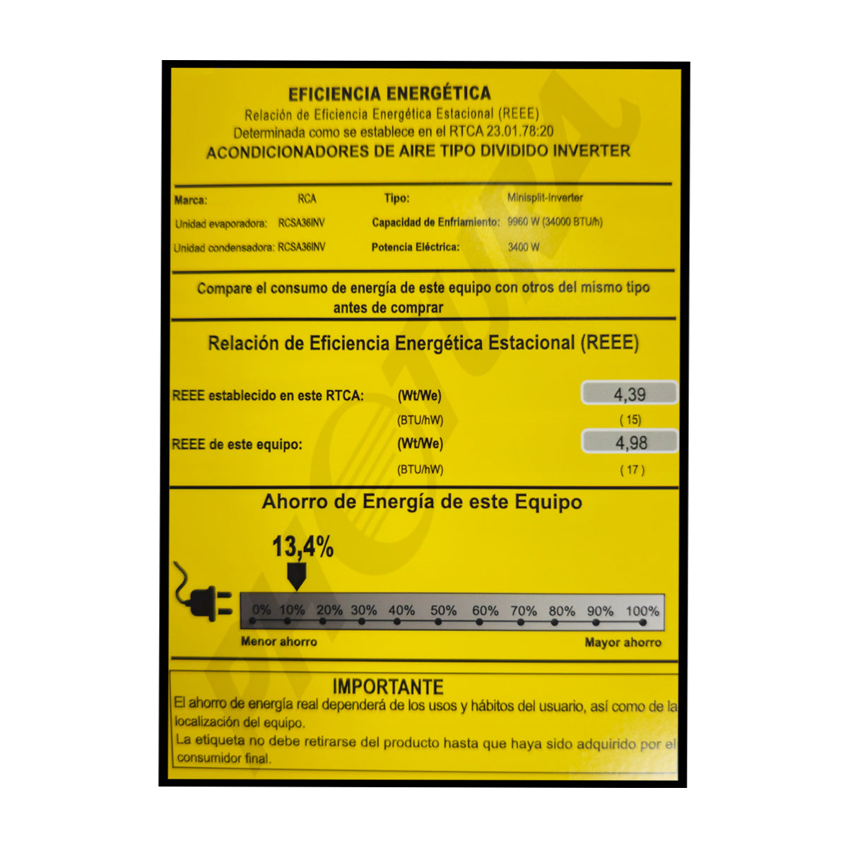 RCA Aire Acondicionado Split Inverter +Plus 34,000 BTU | SEER 17 | WiFi | Bluetooth | Compatible con Google Assistant & Amazon Alexa | Función Health | 220V