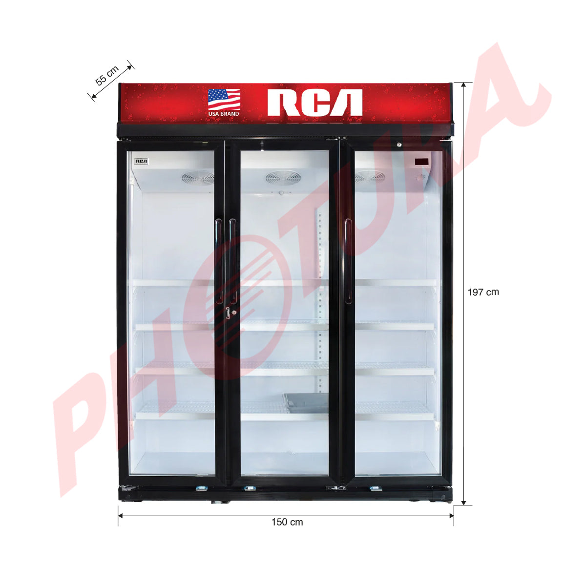 RCA Vitrina Comercial de 3 Puertas | Cierre Automático | Seguridad con Llave | 45p3