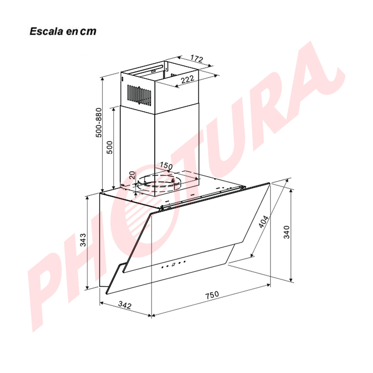Drija Rectángulo 76 Black Extractor de Grasa | Tipo Chimenea | 3 Velocidades | Panel Táctil | 1 Filtro de Carbón | 1 Filtro de Aluminio | 400m3/H