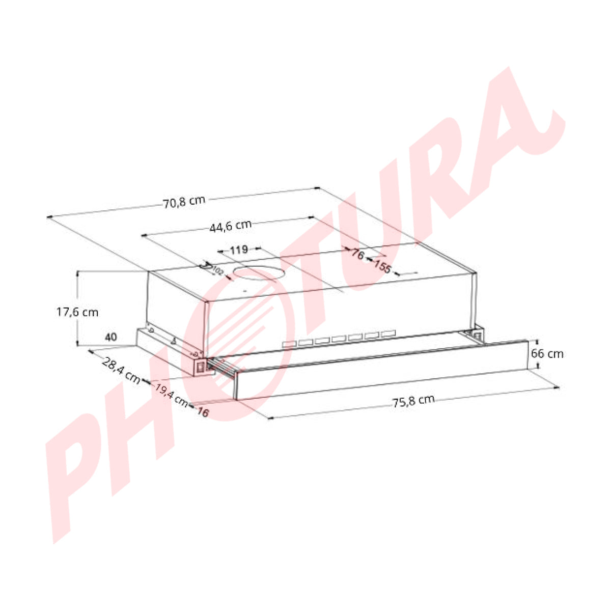 Drija Retráctil 76 Acero Extractor de Grasa Empotrable | Tipo Compacto | 2 Velocidades | 1 Filtro de Carbón | 2 Filtros de Aluminio | 270m3/H