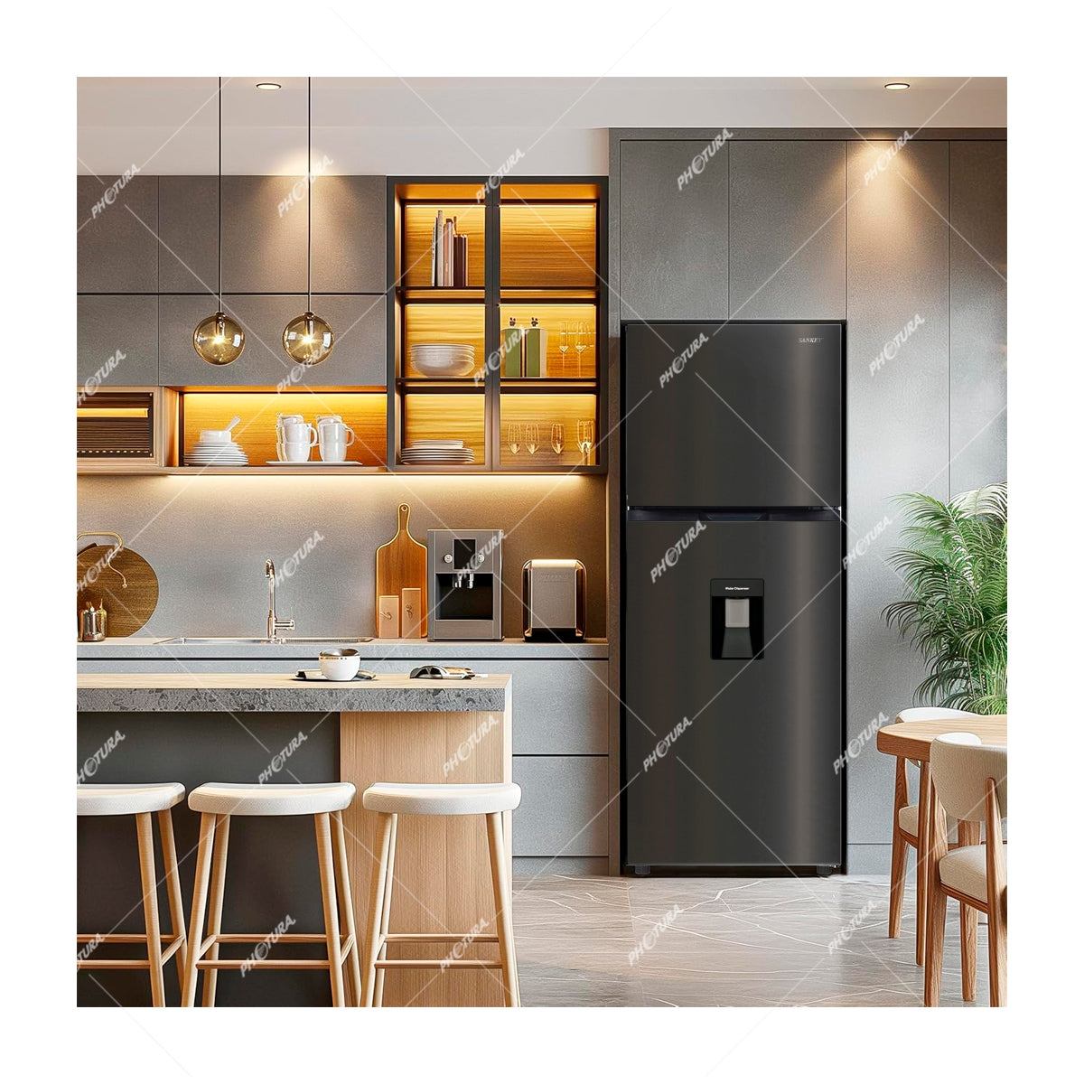 Sankey Refrigeradora Top Freezer Inverter | Enfriamiento Supremo | Descongelación Automática | Dispensador de Agua | 15.75p3 | Negro