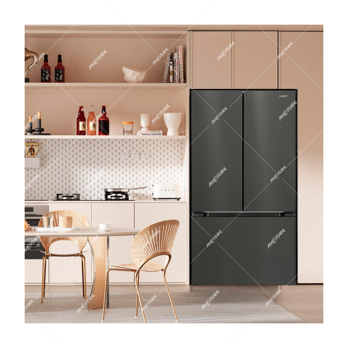 Sankey Refrigeradora French Door Inverter de 3 Puertas | Enfriamiento Supremo | Descongelación Automática | 20.34p3 | Negro