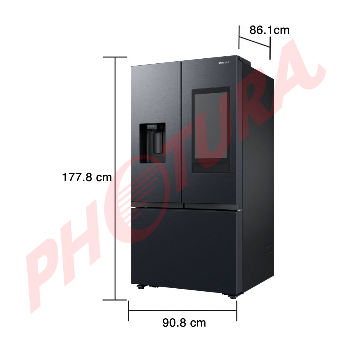 Samsung Refrigeradora French Door Digital Inverter de 3 Puertas | Family Hub | WiFi | Bluetooth | Metal Cooling | SpaceMax | Dual Ice Maker | Dispensador de Agua y Hielo | 30p3 | Negro