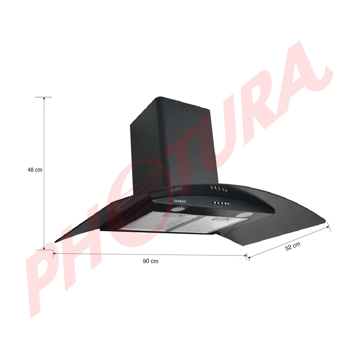 Sankey Extractor de Grasa de 90cm | Tipo Chimenea | 3 Velocidades | 2 Filtros de Aluminio | 500m3/H | Negro