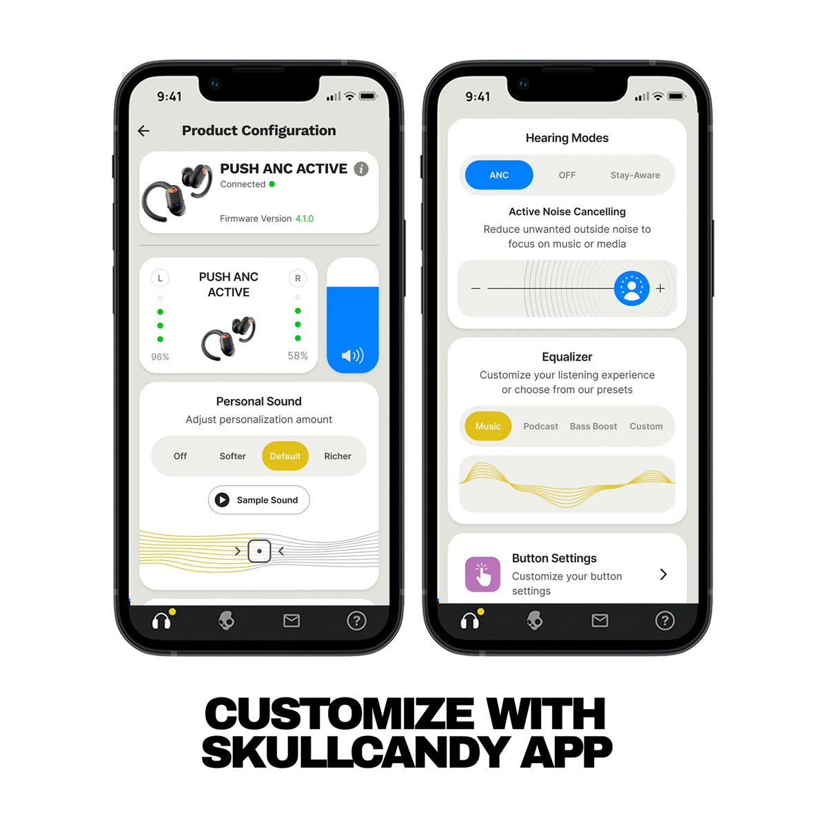 Skullcandy Push ANC Active Audífonos Inalámbricos Bluetooth | Negro Naranja