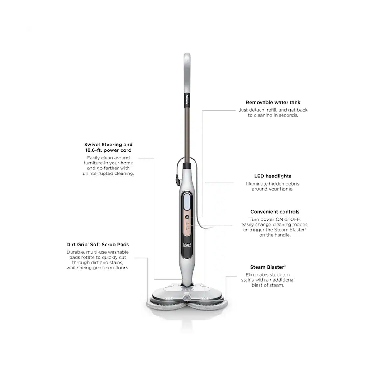 Shark Steam & Scrub Trapeador a Vapor | Steam Blaster Technology | 3 Cleaning Modes | Blanco