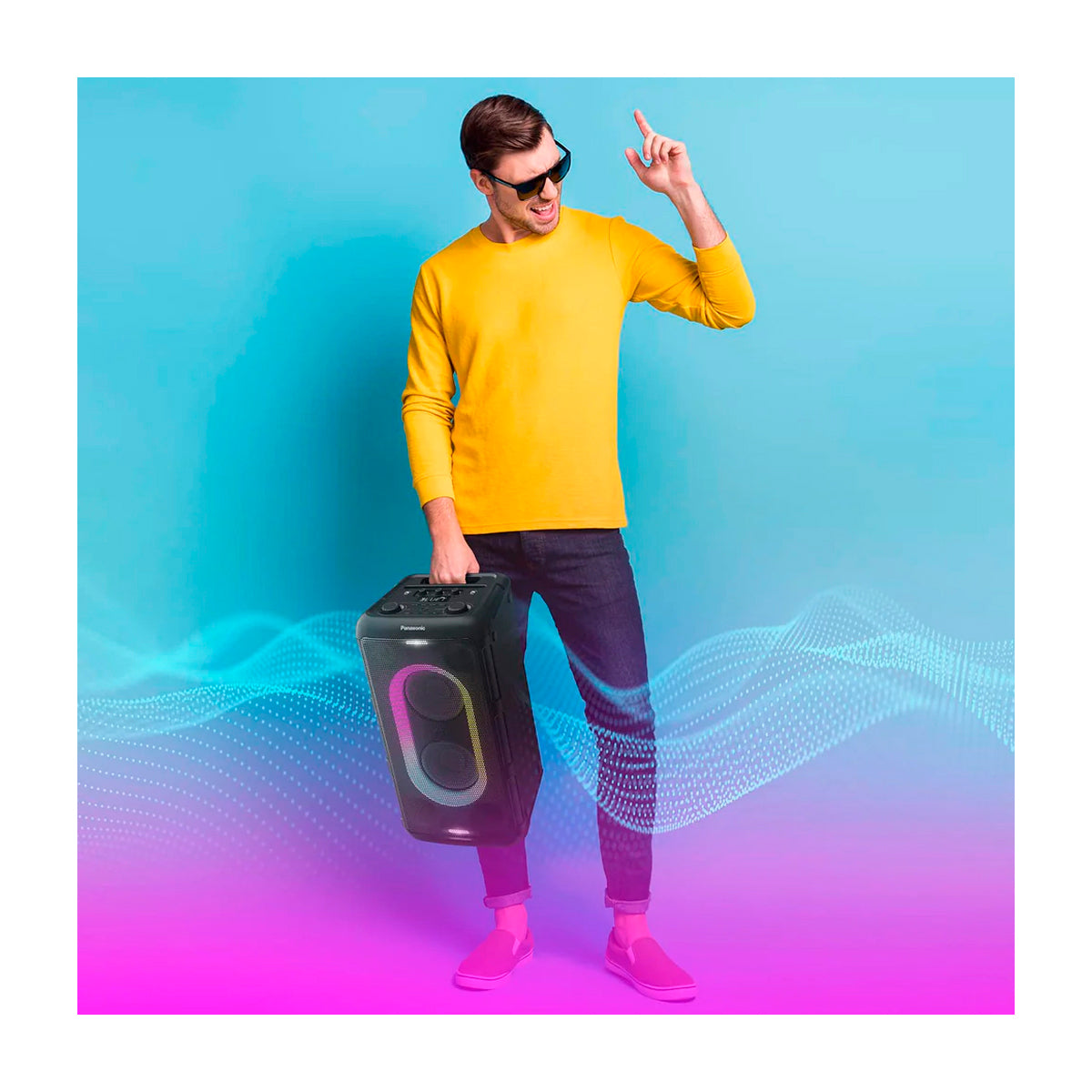 Panasonic Bocina Portátil Bluetooth | Bass Reflex | 15H | Karaoke | Luces LED | Bluetooth | Negro