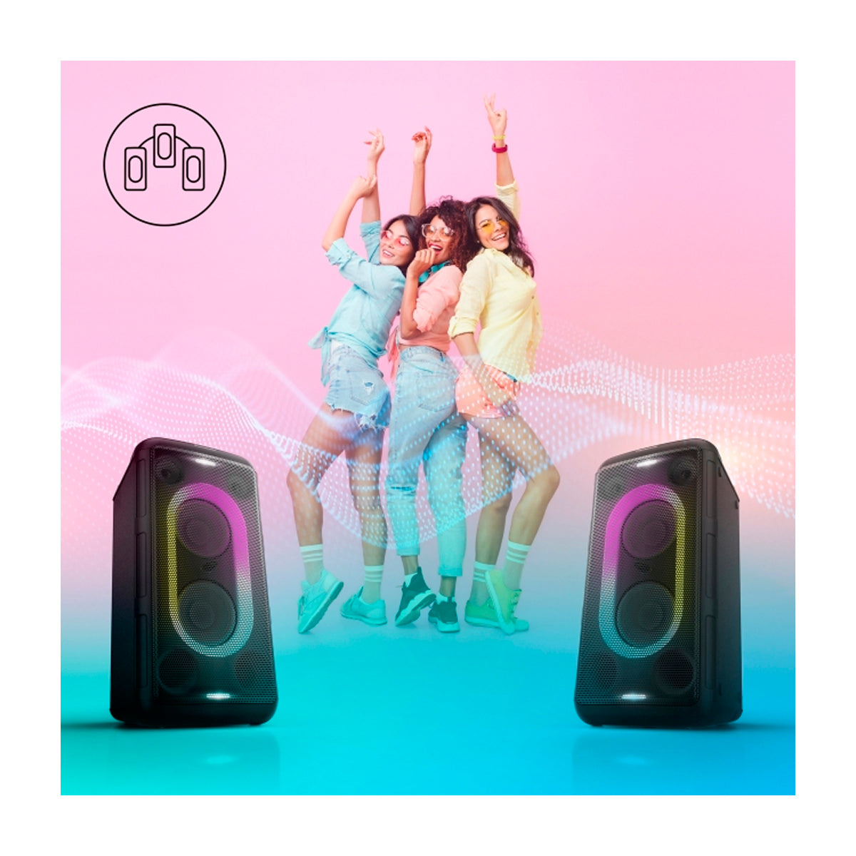 Panasonic Bocina Portátil Bluetooth | Bass Reflex | 15H | Karaoke | Luces LED | Bluetooth | Negro