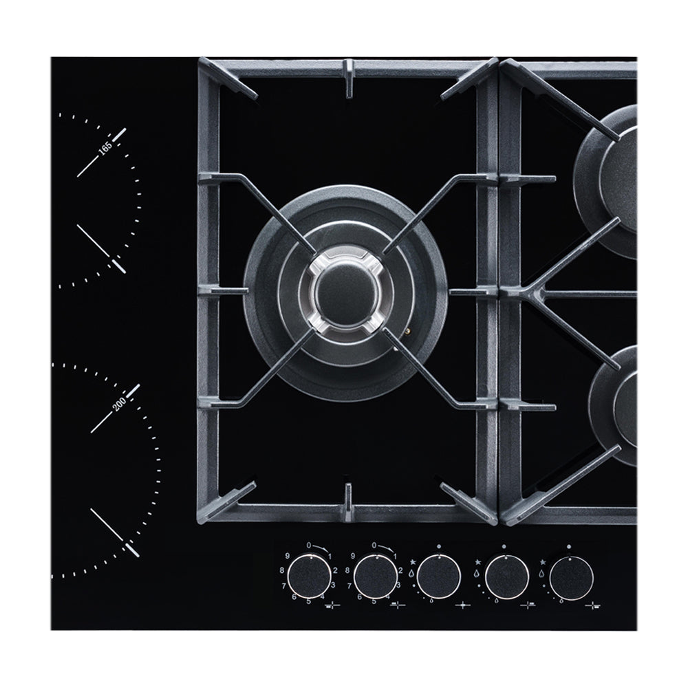 Drija Sicilia 76 Estufa Empotrable Dual (a Gas y Eléctrica) de Vidrio Templado | 5 Quemadores | Bloqueo de Seguridad